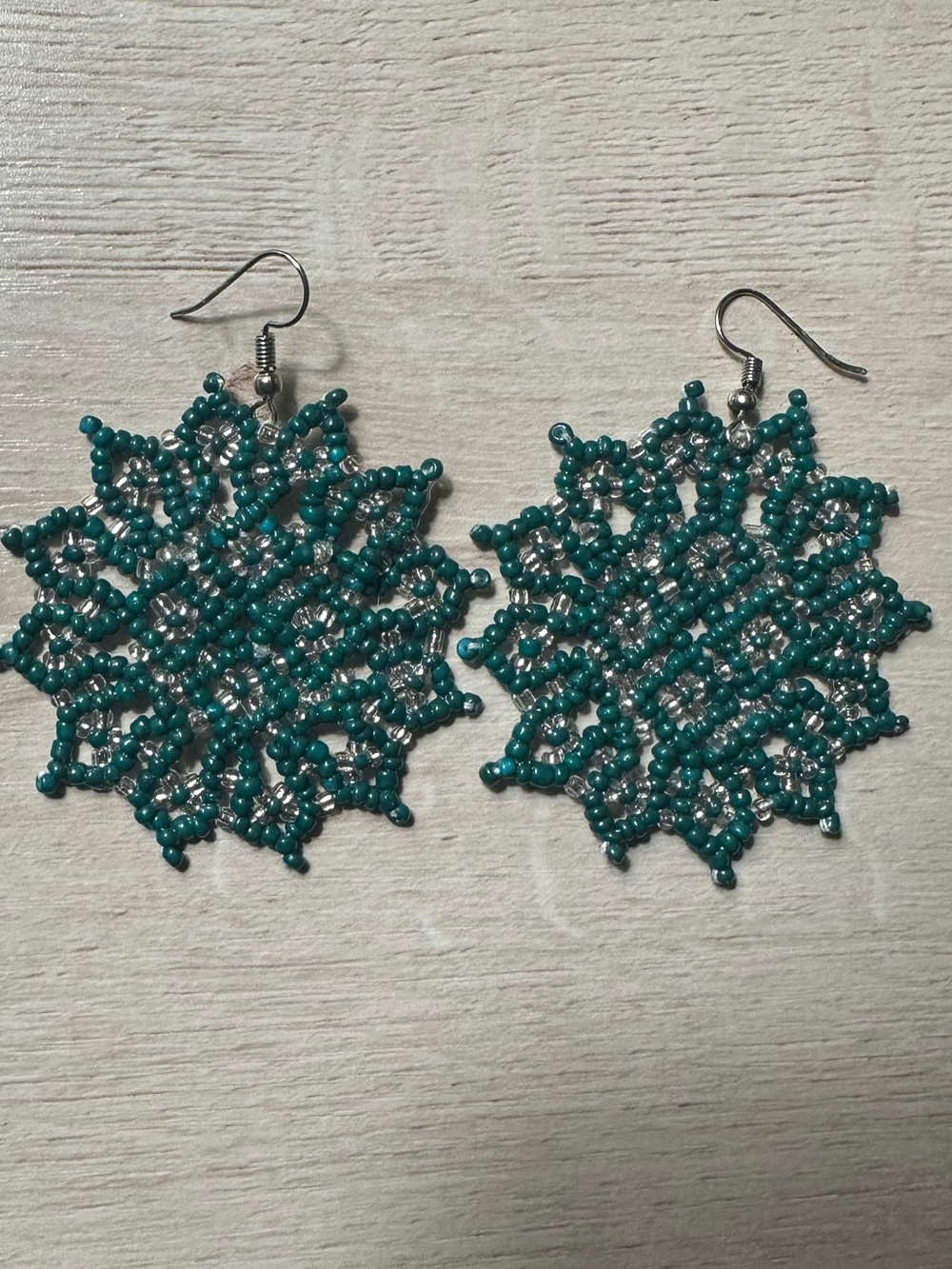 Handmade Teal Beaded Starburst Earrings - Women Jewelry